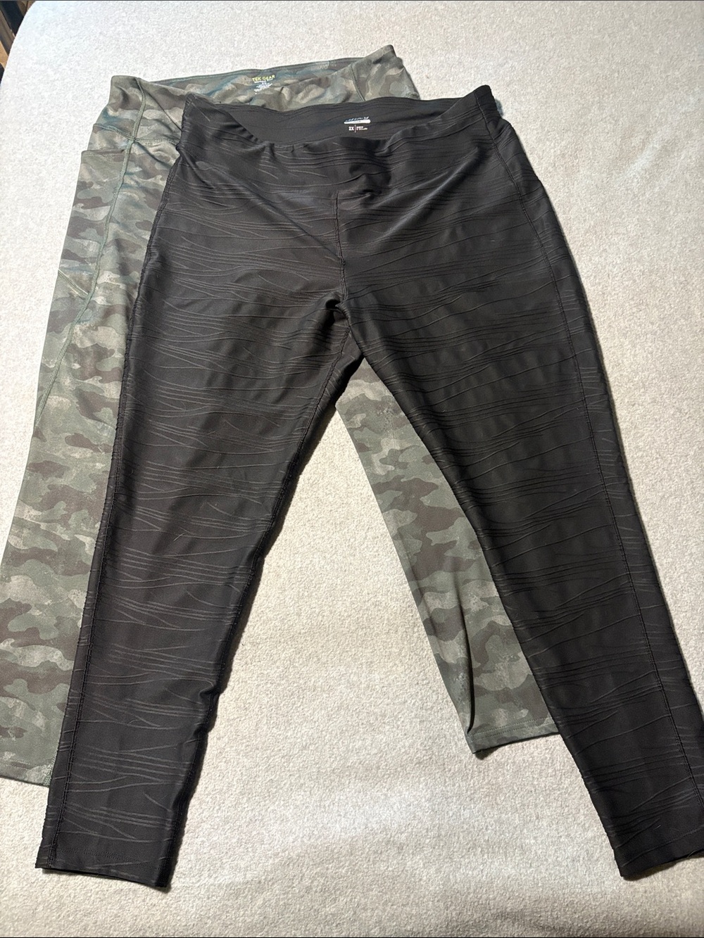 Two Pair of full-length leggings - Size 2X  Tek Gear Camo and BCG Black